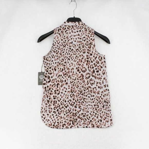 Vince Camuto Top XXS Women Sleeveless V-Neck Inverted-Pleat Leopard Print Blouse - Picture 7 of 8